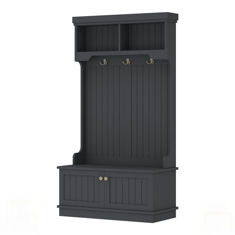 Hall Tree With Storage Shoe Bench, 4-In-1 Design For Entryway, Hallway, And Living Room, Black