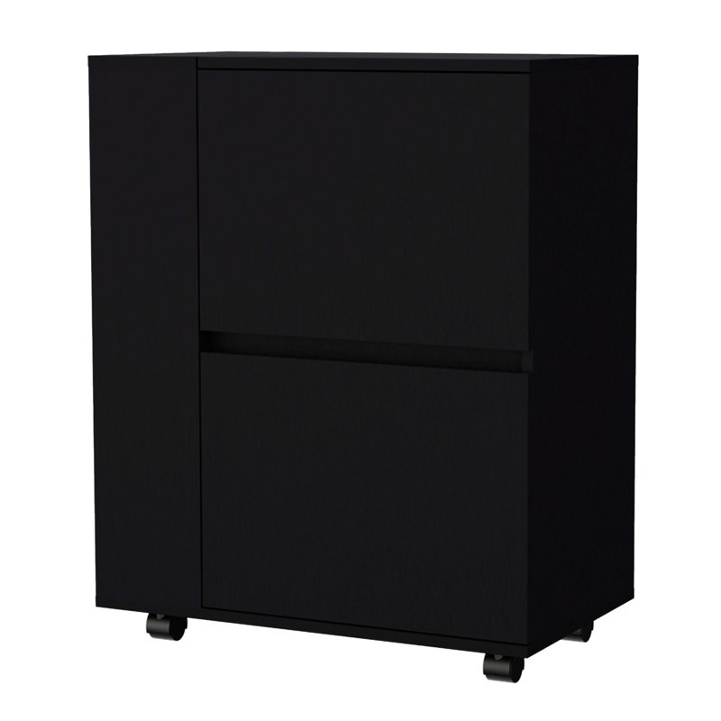 Chariot-bar rectangulaire noir avec rangement et tablettes, Black