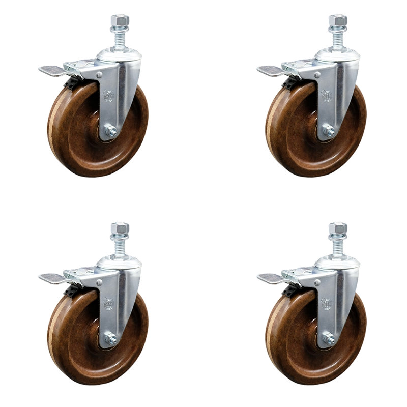 Ensemble de roulettes 5 pouces à haute température et pivotant 10mm avec frein Total Lock