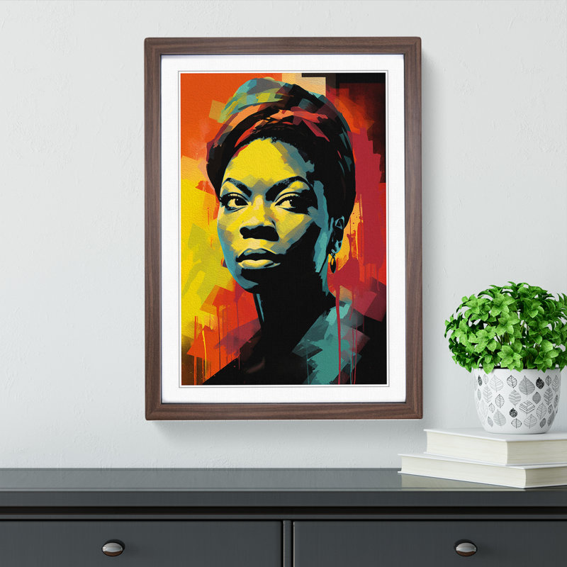 Nina Simone Neo-Plasticism - Single Picture Frame Print on Wood, 34cm H x 25cm W x 2cm D, Walnut 