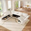 Canapé modulaire rembourré en U avec rangement, canapé à 7 places en velours côtelé avec dossier à accoudoirs réglables, coussins de soutien moelleux, beige-1456285548