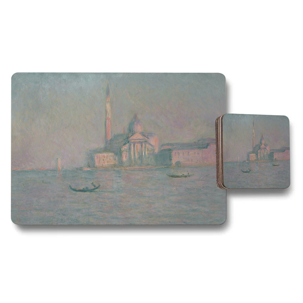 Impressionist Waterfront City Placemats and Coasters Set