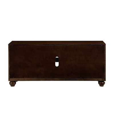 Meuble télé rectangulaire en finition noyer pour téléviseurs de 50 à 59 po, 2 portes vitrées et compartiments multimédia, bois de peuplier et placage de chêne chinois, transitionnel, limite de poids de 70 lb avec teinte, convient