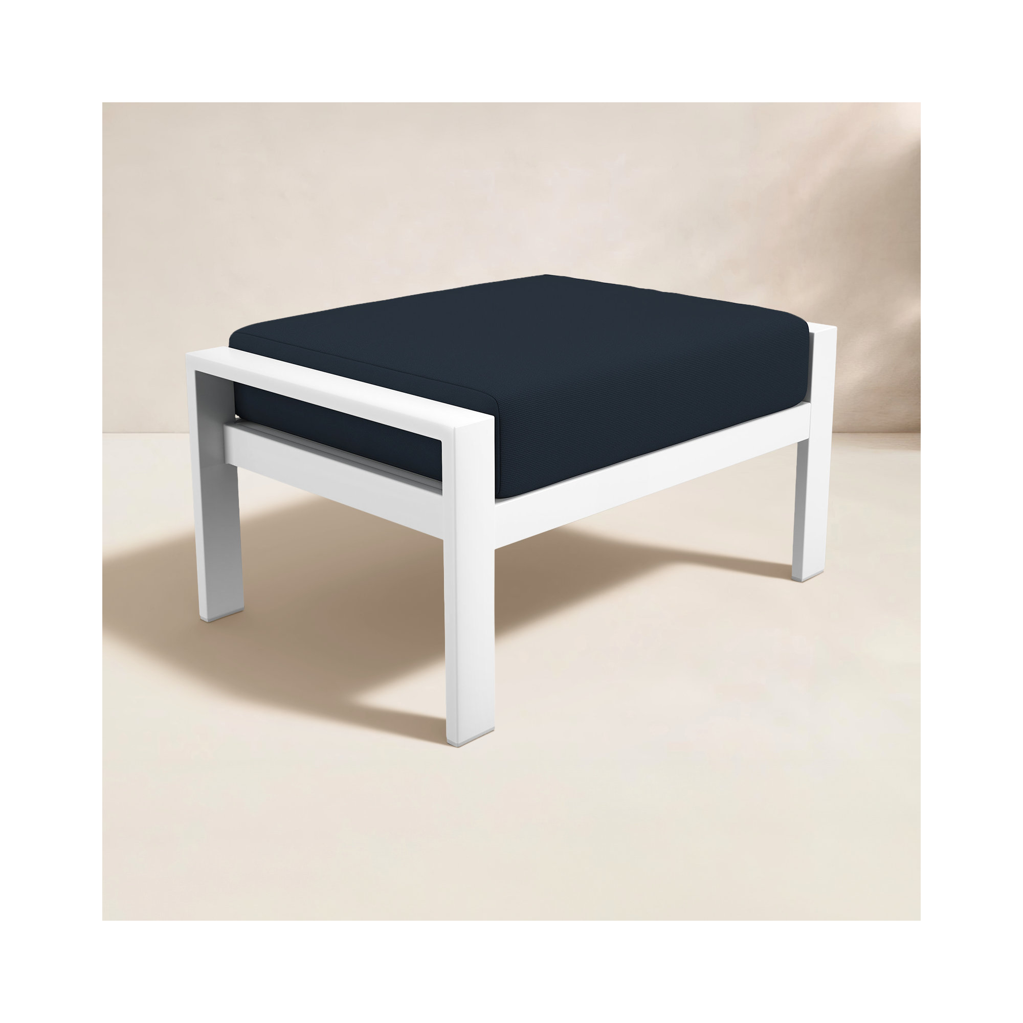 Townsend Metal Outdoor Ottoman With Sunbrella Cushion, Canvas Navy