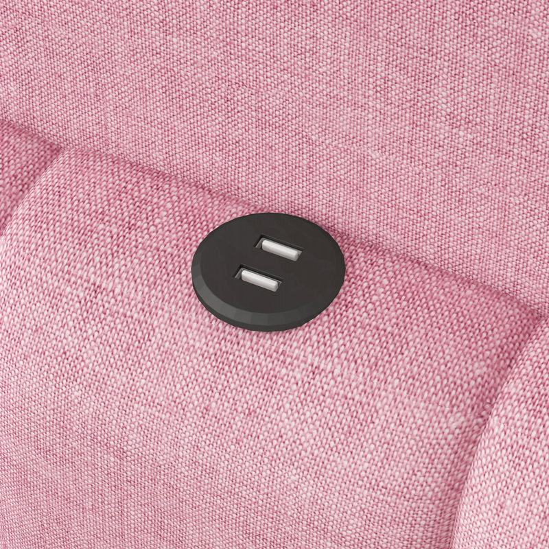 Lit plateforme tapissier double très grand avec ports USB et ceinture à DEL, Full XL, Pink