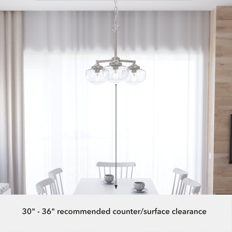 Plafonnier lustre 3 lumières Hunter Saddle Creek, Nickel brossé, Transparent