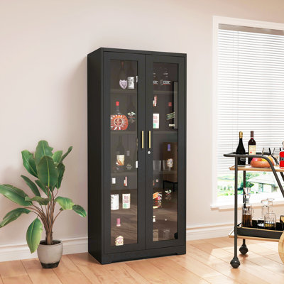 71"H Display Storage Metal Cabinet with Glass Door