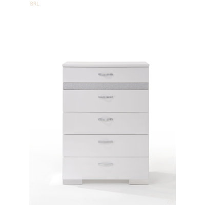 Illuminez votre espace avec cette unité blanche élégante, avec des accents scintillants et des poignées métalliques modernes