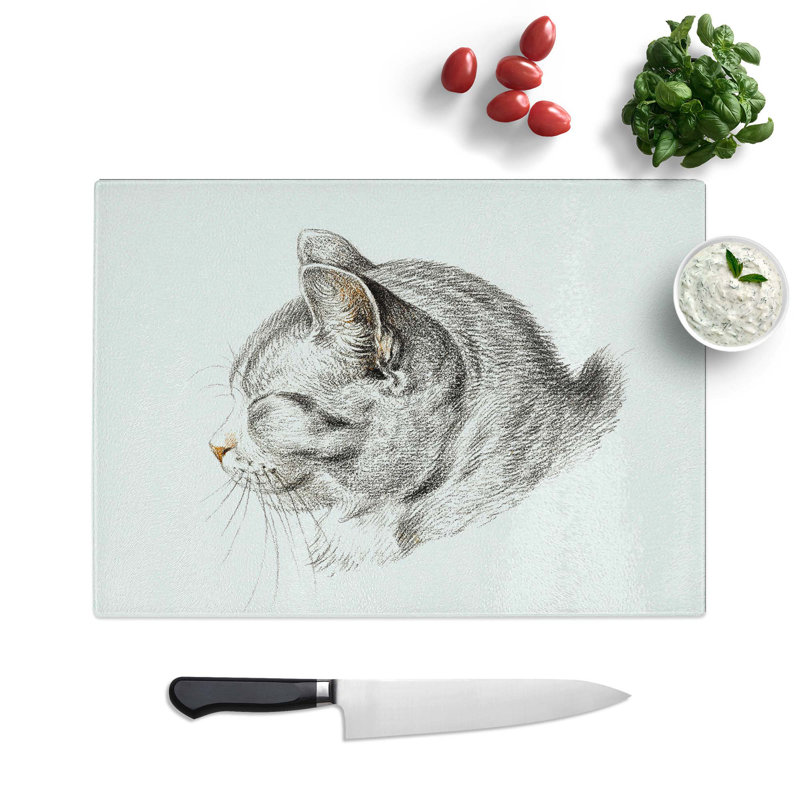 Tempered Glass Cat Illustration Chopping Board, 28.5 cm W x 20 cm L