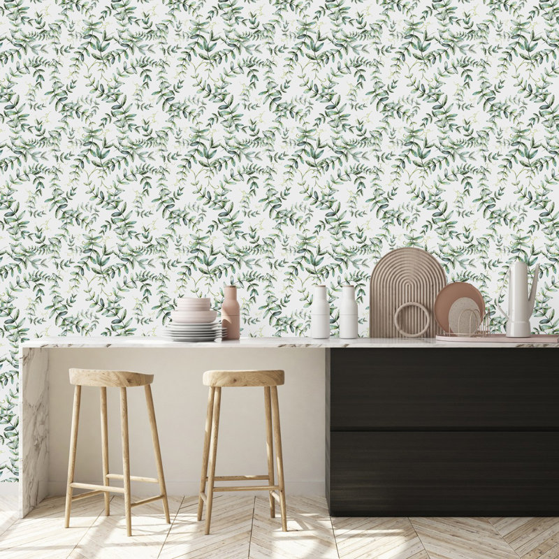Carreau de papier peint auto-adhésif l 25 po, L 2,09 pi x L 10,42 pi, Vert/blanc