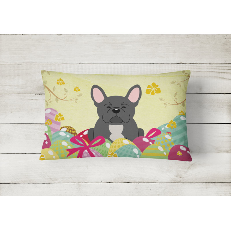 Coussin lombaire bouledogue français pour pâques œufs, Noir