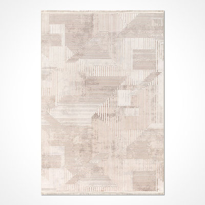Modern/Abstract Cream Machine Washable Non-Slip Area Rug