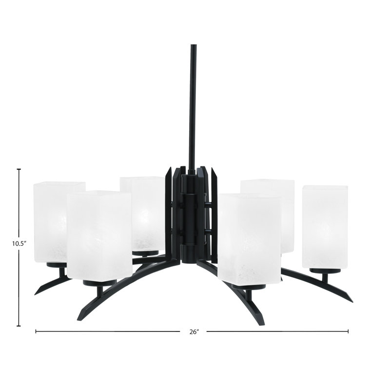Lustre lumineux avec verre carré en marbre blanc de 3,5 po, H 58,25 po x l 26 po x P 26 po, Noir mat, 6