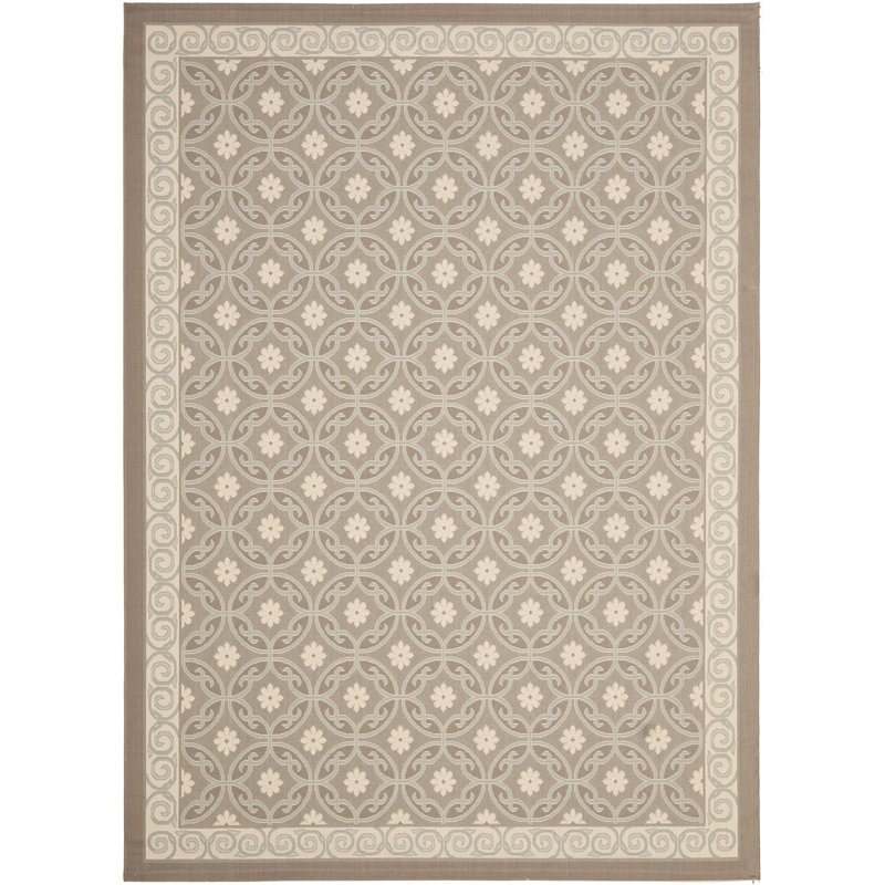 Tapis à motif géométrique intérieur / extérieur brun / beige Pharrell, Rectangle 4 pi x 5 pi 7 po