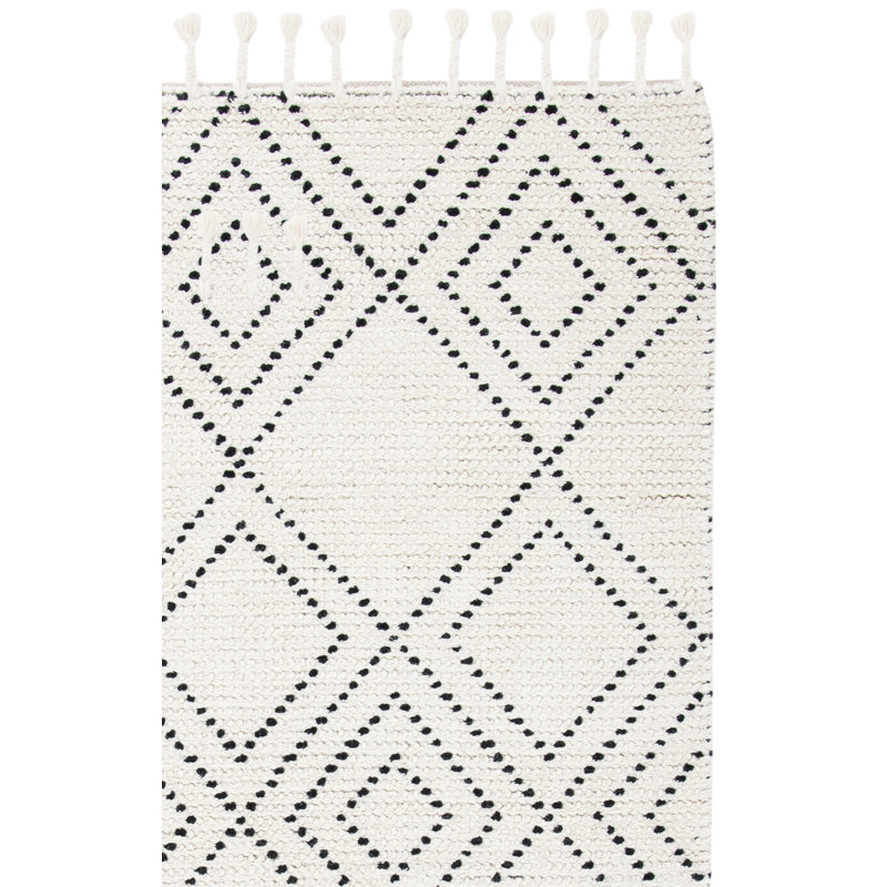Mehaffey Hand Loomed Wool/Cotton Geometric Rug in Ivory/Black, Runner 2'3" x 8'