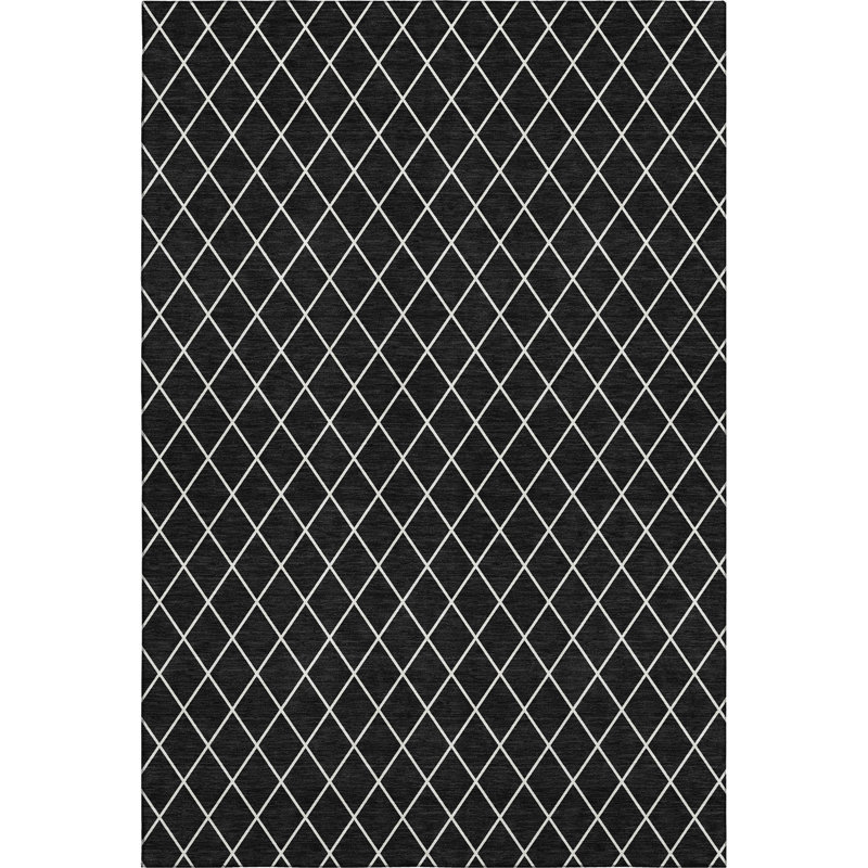 Premium Machine Washable Prisco Black Rug, Rectangle 2'6" x 3'10"