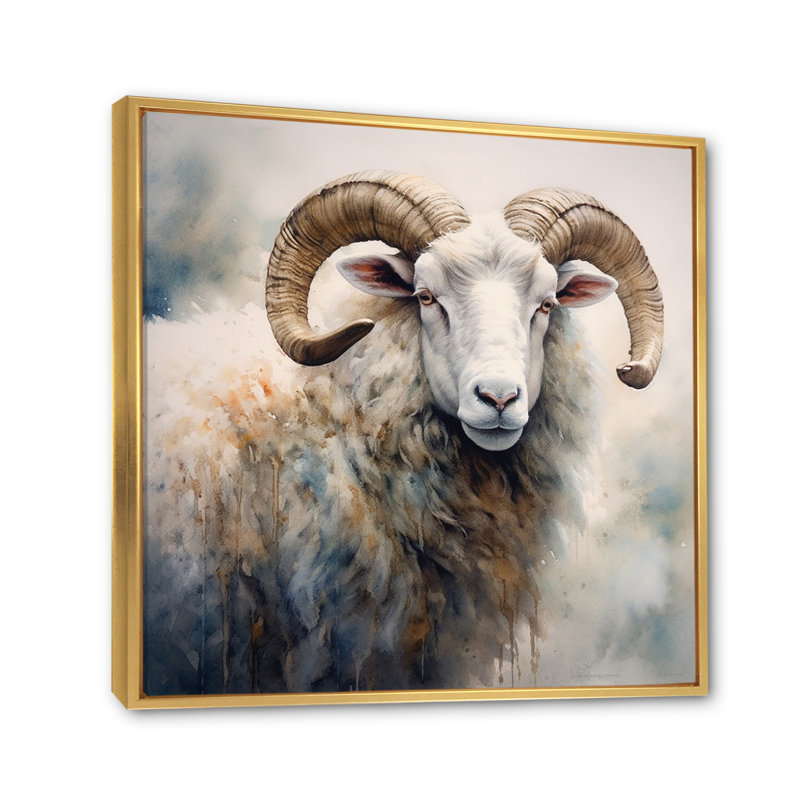 Wild Sheep II - animaux, art mural sur toile, Cadre flottant doré, H 36 po x l 36 po x P 1,5 po