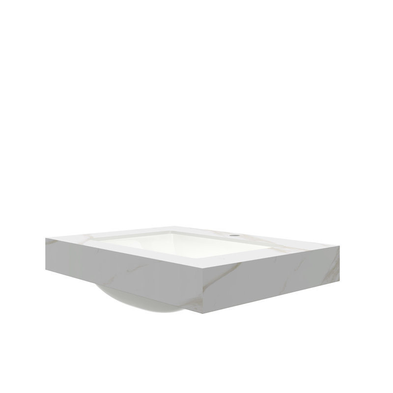 Comptoir de meuble-lavabo en pierre frittée or 30 po avec lavabo en céramique incrusté, sans armoire, robinet, agencement de couleur blanche et fabrication, profondeur de produit de 29,34 po, largeur de 19,33 po, hauteur de 8,9 po, poids de 48,98 lb, épaisseur