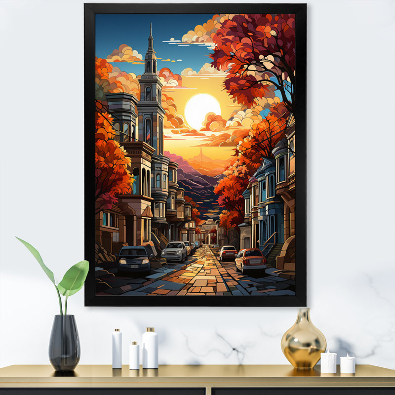«Krishiv San Francisco City at Orange Sunset», reproduction sur toile, H 40 po x l 30 po x P 1,5 po, Cadre photo noir