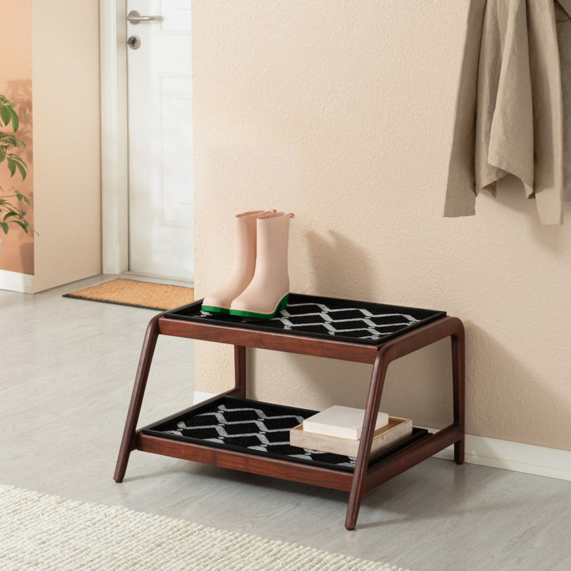 Premium Solid Wood Boot Tray Stand with Natural Coir Mat - Entryway & Mudroom Shoe Organizer, 22" W x 26.5" L, Dark Brown