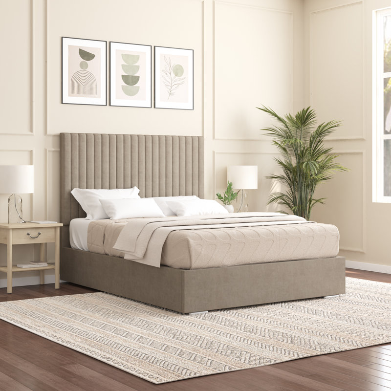 Aidean Upholstered Bed Frame, Double (4'6), Coffee