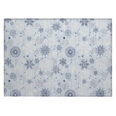 Machine Washable Indoor/Outdoor Christmas Snowflake Xhevrie Sky Rug