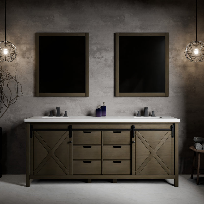 Meuble-lavabo double l 80 po x P 22 po Marsyas, Brun rustique