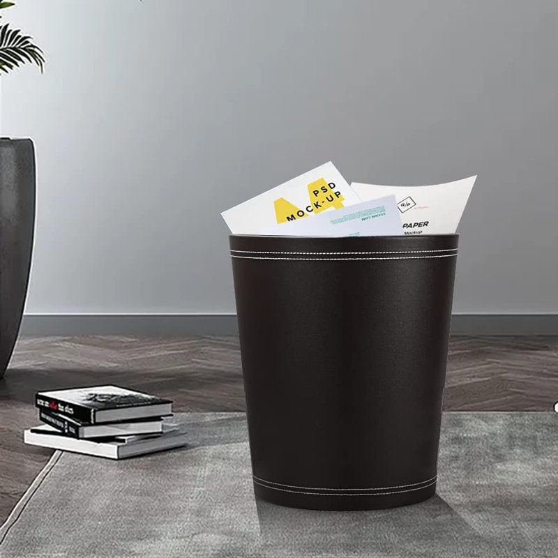 Leather / Faux Leather Open Waste Bin - 10L, Black