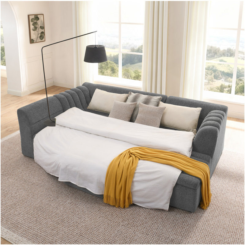 Canapé modulaire en forme de U de 135 po avec méridienne et repose-pieds mobile modulaire en forme de U pour le salon, canapé en osier revêtu de chenille avec accoudoirs ondulés, sans oreillers inclus