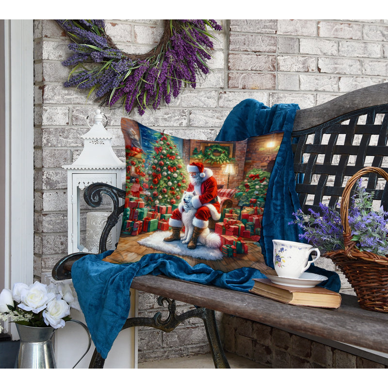 Coussin Samoyed and Santa Claus, H 18 po x l 18 po