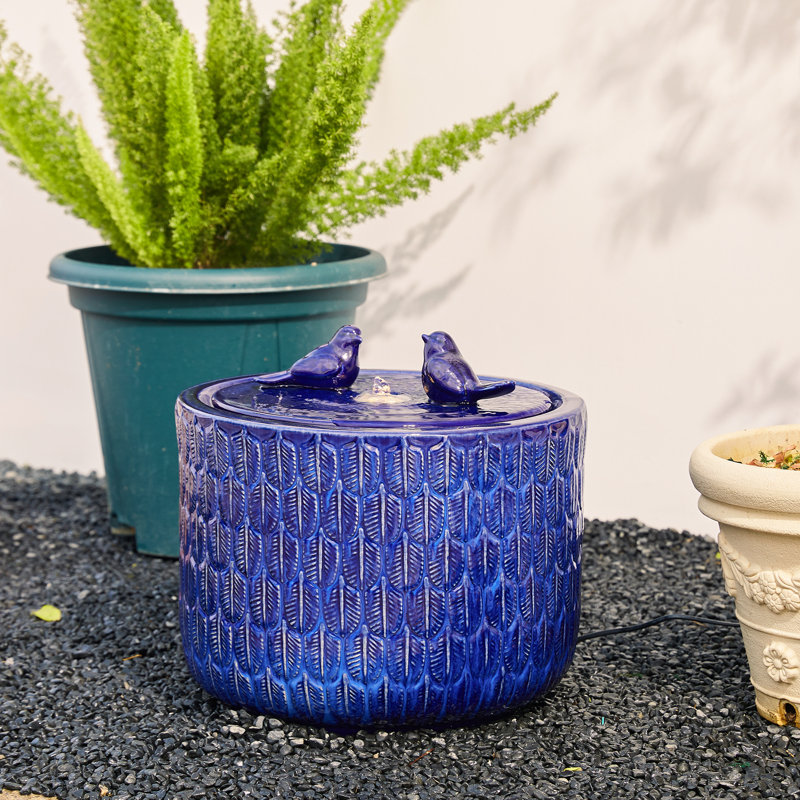 Jaici Weather Resistant Sculptural Fountain with Light, Purplish Blue