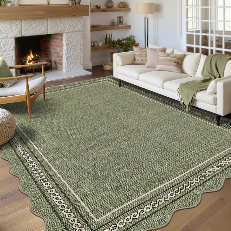 Area Rug Scalloped Washable Rug Non Slip BackingStain Resistant Rugs for Living Room Bedroom Dining Room Nursery, Green
