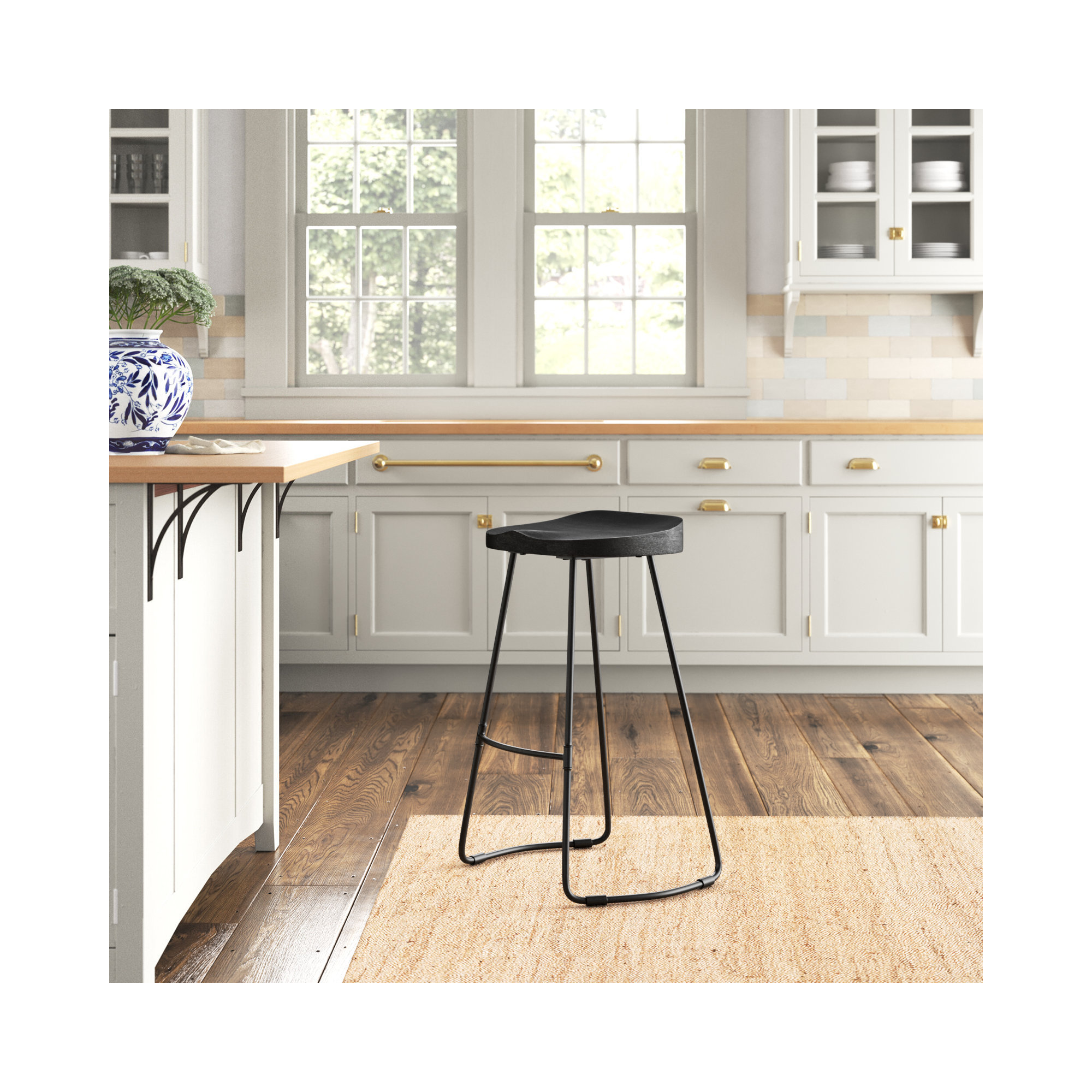 Geonna Solid Wood Stool, Black, Counter Stool (27" Seat Height)
