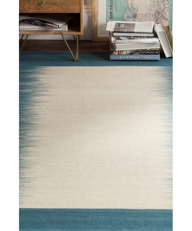 Light Blue and Beige Flatweave Wool Area Rug