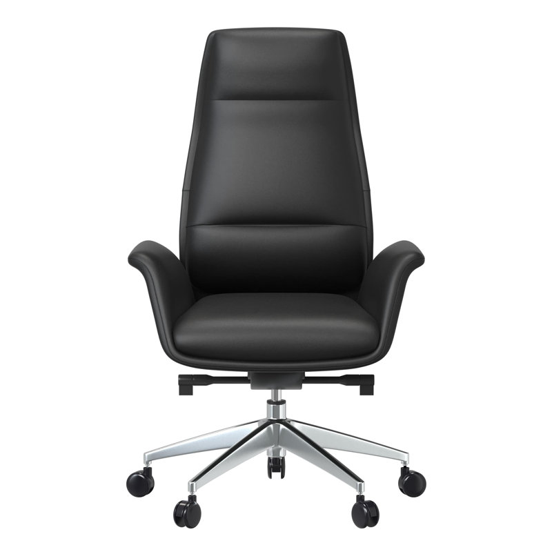 Adelmar Executive Conference Office Chair – Leather Swivel Task Seating with Lumbar Support and Aluminum Frame for Home Office, Study