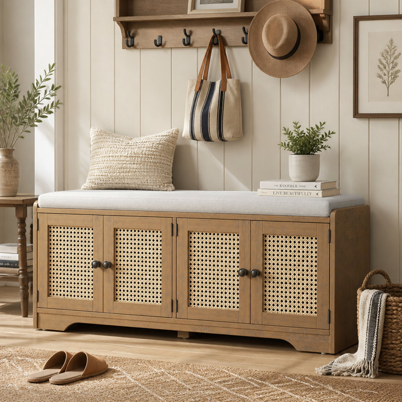 Banc de rangement Rustic, Beige, Beige, Brown