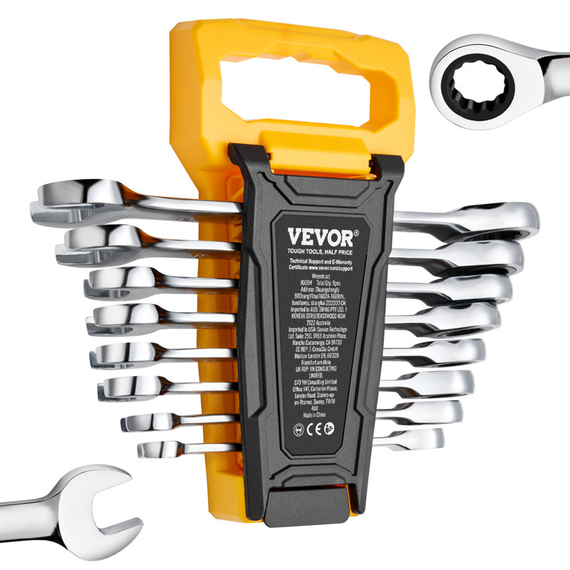 Combination Wrench Set, 8-Piece Ratcheting Wrench Set with Organizer Rack, Cr-V Steel Wrench Set Metric 8 mm to 19 mm, Ideal for General Household, Garage, Workshop, Auto Repairs, Emergency