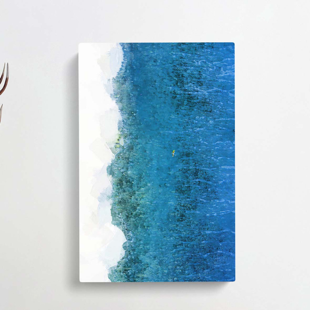Aerial View of a Maldives Beach in Abstract - Wrapped Canvas