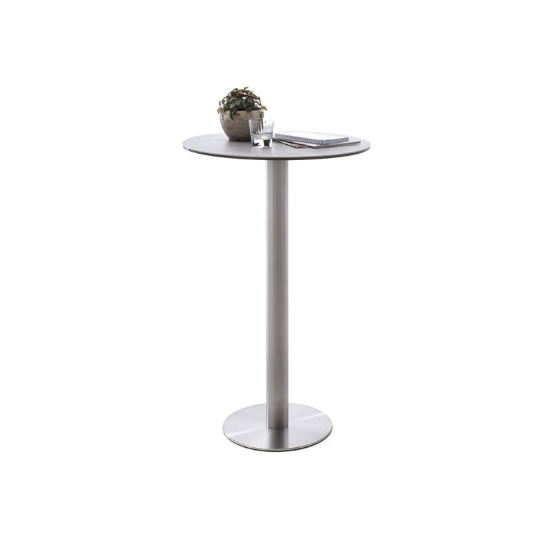 Michaella Round Glass Top Metal Base Dining Table, Light grey ceramic
