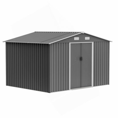 Outdoor Storage Shed, Metal Foundation & Lockable Doors, Tool Shed For Garden, Patio, Backyard, Lawn, Grey