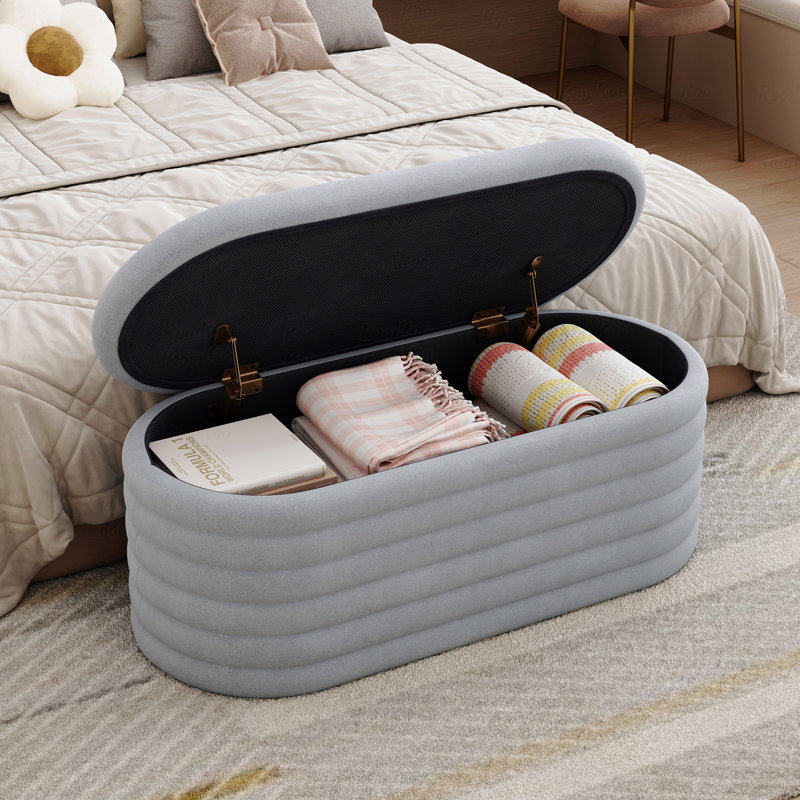 Repose-pieds Basic (type banc), banc de rangement en chenille avec tabouret de rangement en tissu et charnière de sécurité