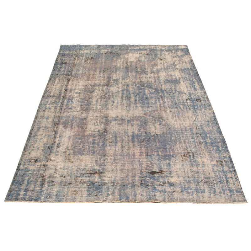 Tapis décoratif en laine de conception unique 6 pi 4 po x 10 pi Dhanisha noué à la main gris clair/bleu clair