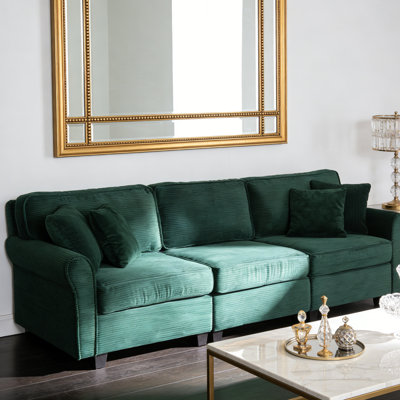 93" Corduroy 3-Seater Sofa, Deep Seat Couch with Thickened High-Rebound Sponge & Removable Cushions, Sturdy Solid Wood  Frame, Ergonomic Armrests, Easy Assembly for Living Room, Apartment, Office
