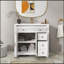 Meuble-lavabo de salle de bain de style Mid-Century avec base à colonne romaine, lavabo autoportant Farmhouse et rangement