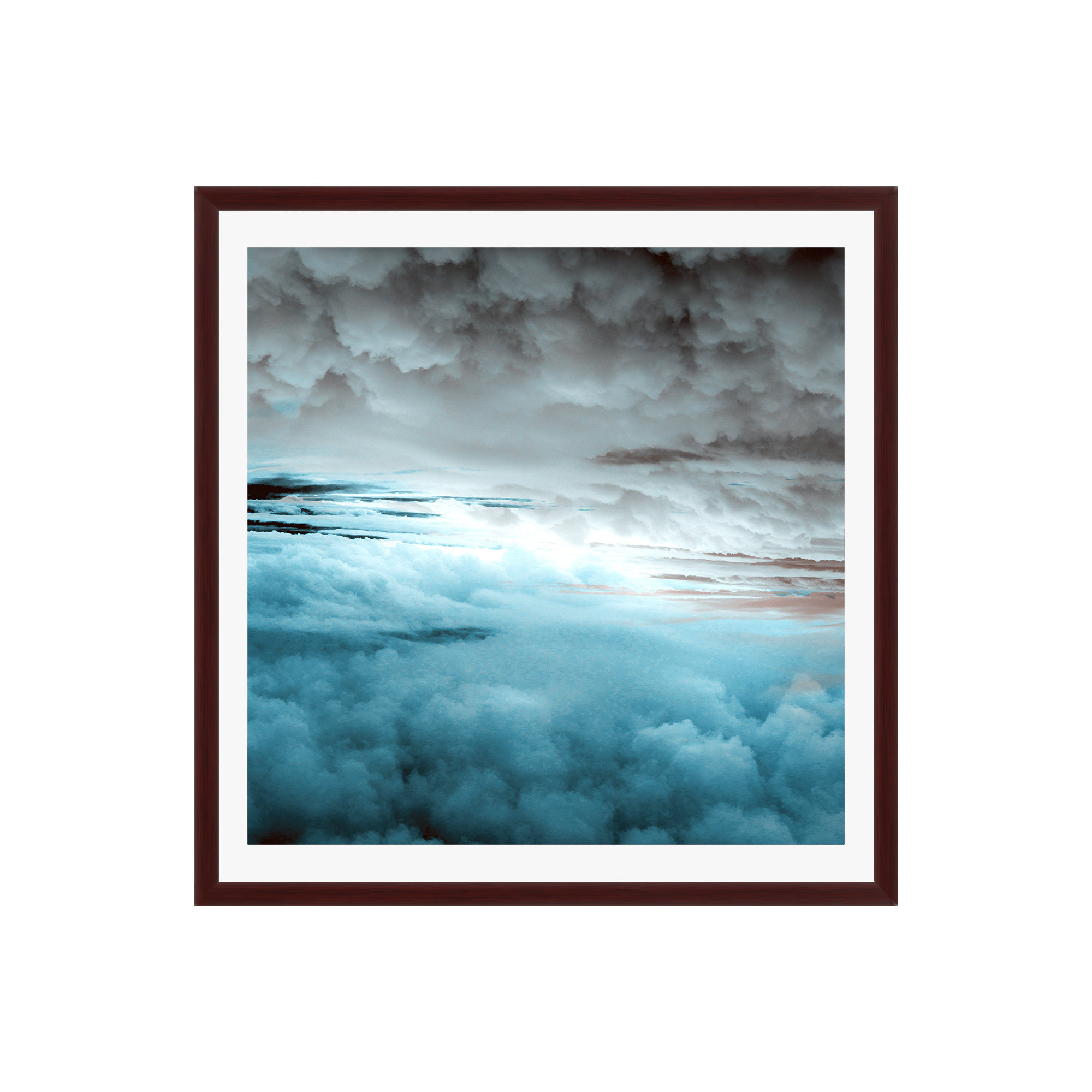 Glacier Painted Clouds by Caleb Troy, No, 12" H x 12" W x 2" D, Mahogany Floater Framed