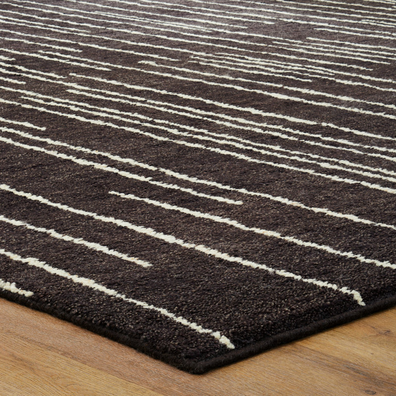 Urban Ridge Wool Hand Knotted Area Rug in Espresso Lines, Rectangle 8' x 10'