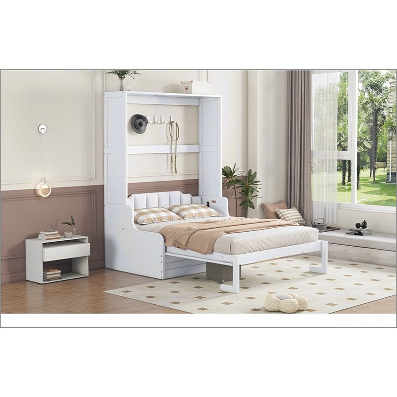 Grand lit escamotable mural avec coussin, grand lit, blanc