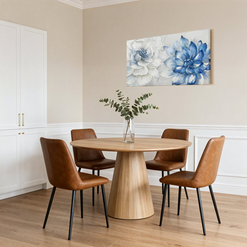Ensemble de 1 tableau mural sur toile tendue à motif floral bleu et blanc, H 20 po x l 40 po