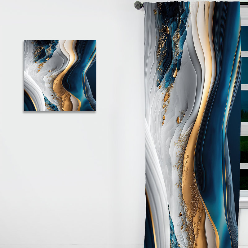 «Abstract Geode Waves Blue II» - Rideau en velours moderne - obscurcissant - 1 panneau, L 52 po x L 84 po
