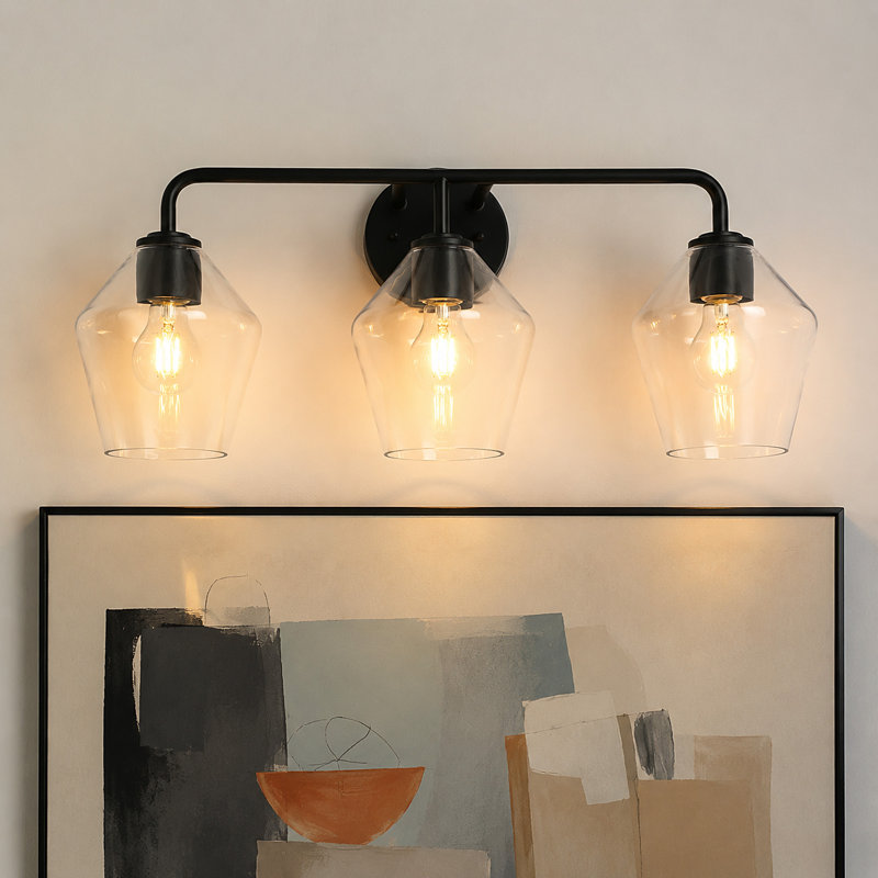 3 - Light Modern Black Dimmable Bathroom Vanity Light  Clear Glass